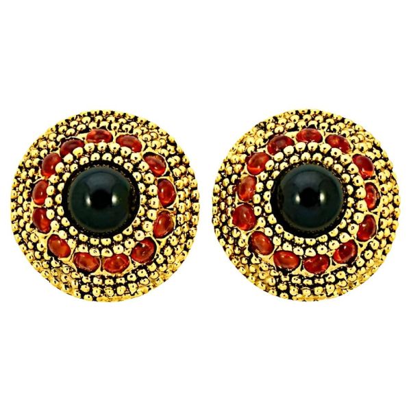 Gem-Craft Clip On Earrings with Burnt Orange Glass Stones